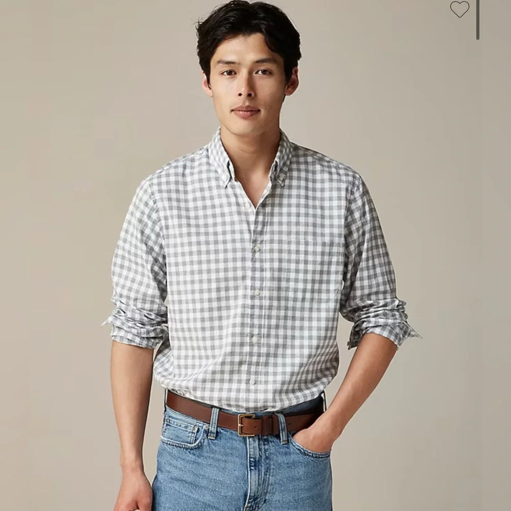 J. Crew Slim Secret Wash Cotton Poplin Gray Heather Gingham Casual Button Down